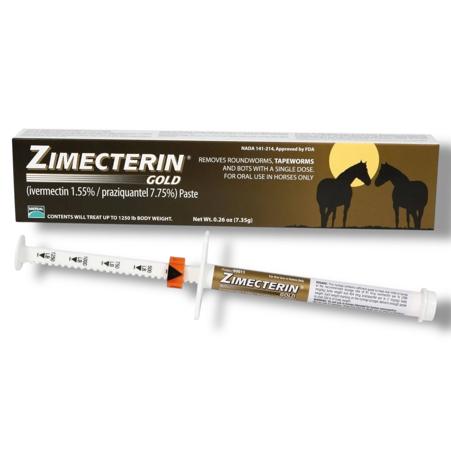 Zimecterin Gold (ivermectin 1.55% / praziquantel 7.75%) Paste Horse Dewormer, 1250-lb dose