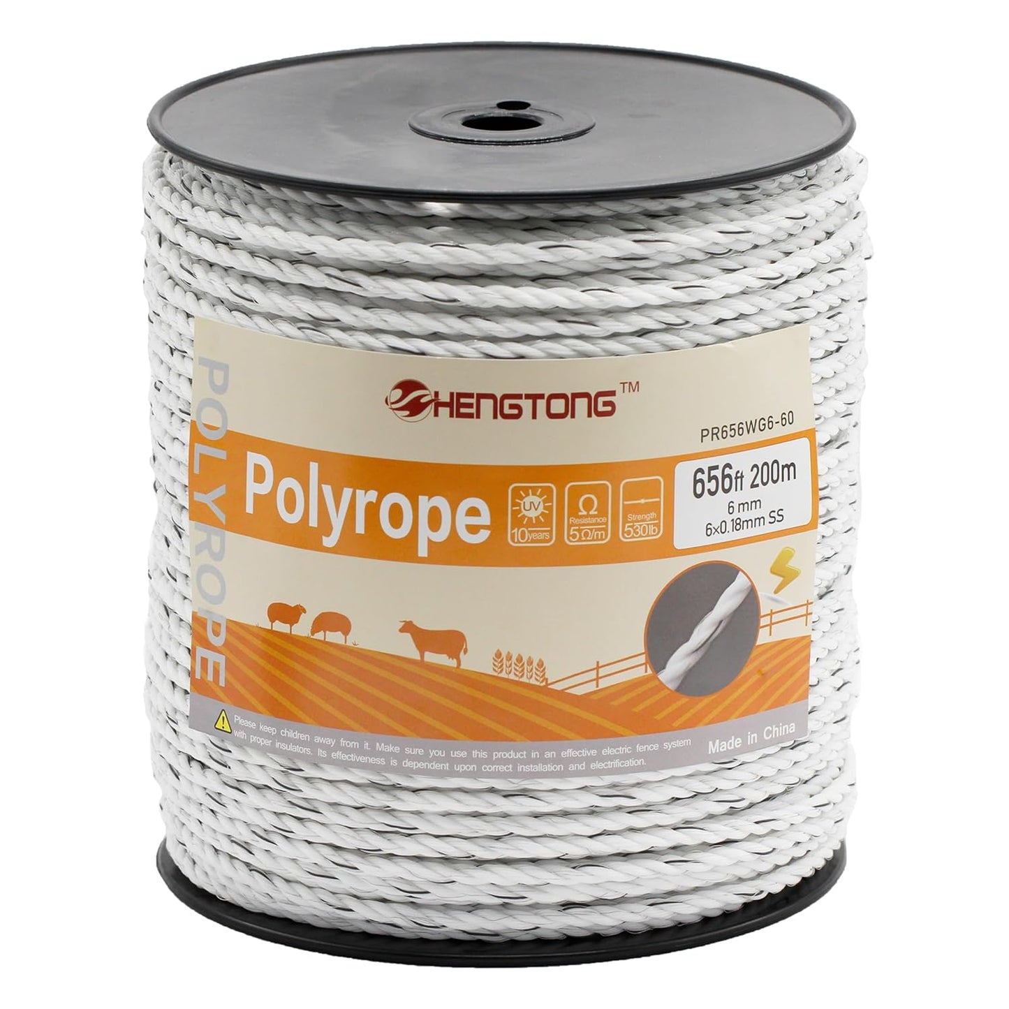 Poly Rope Electric Fence Hengtong 1/4 inch 656 ft
