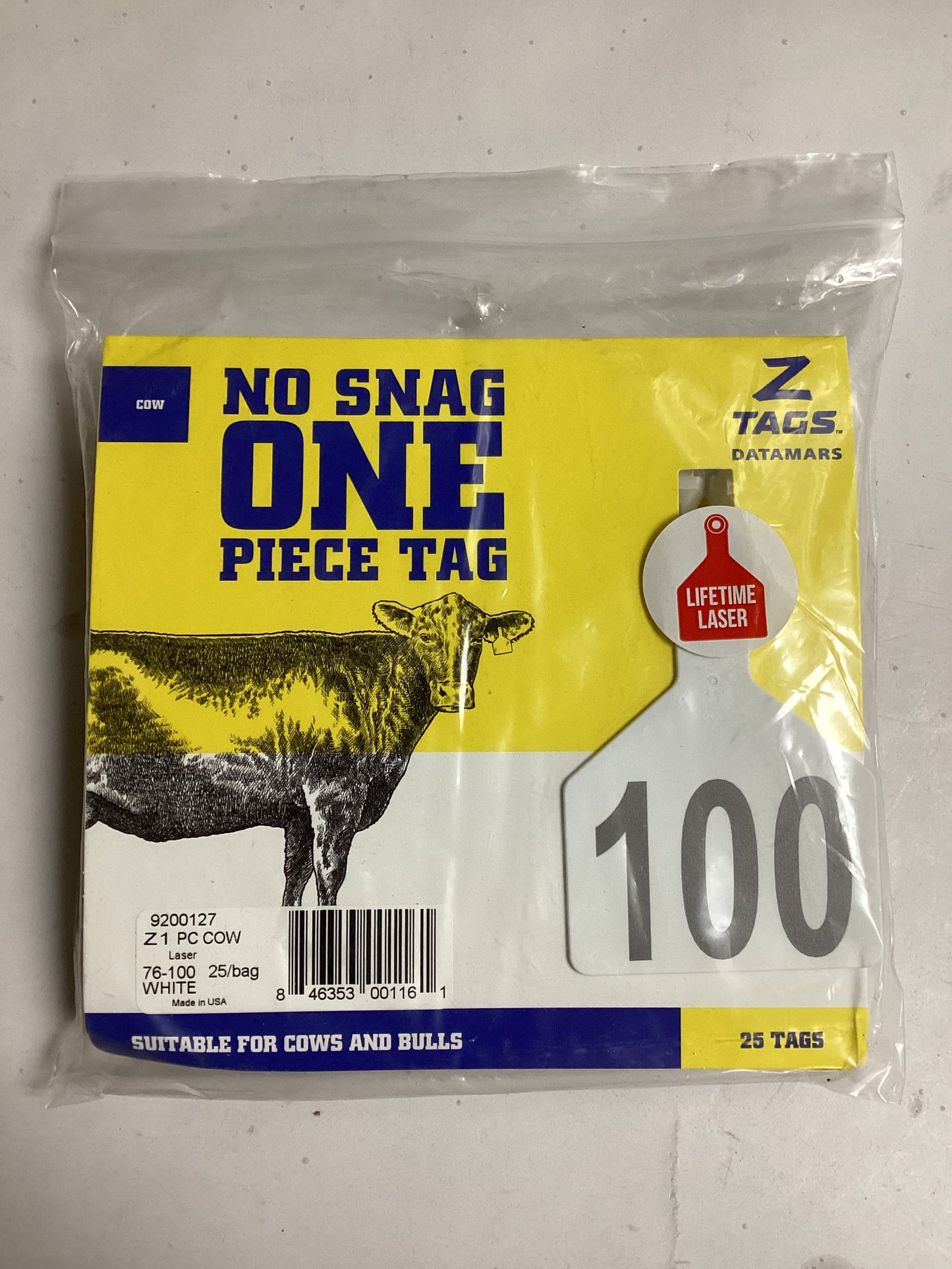 Z Tags One-Piece Tag Cow Size