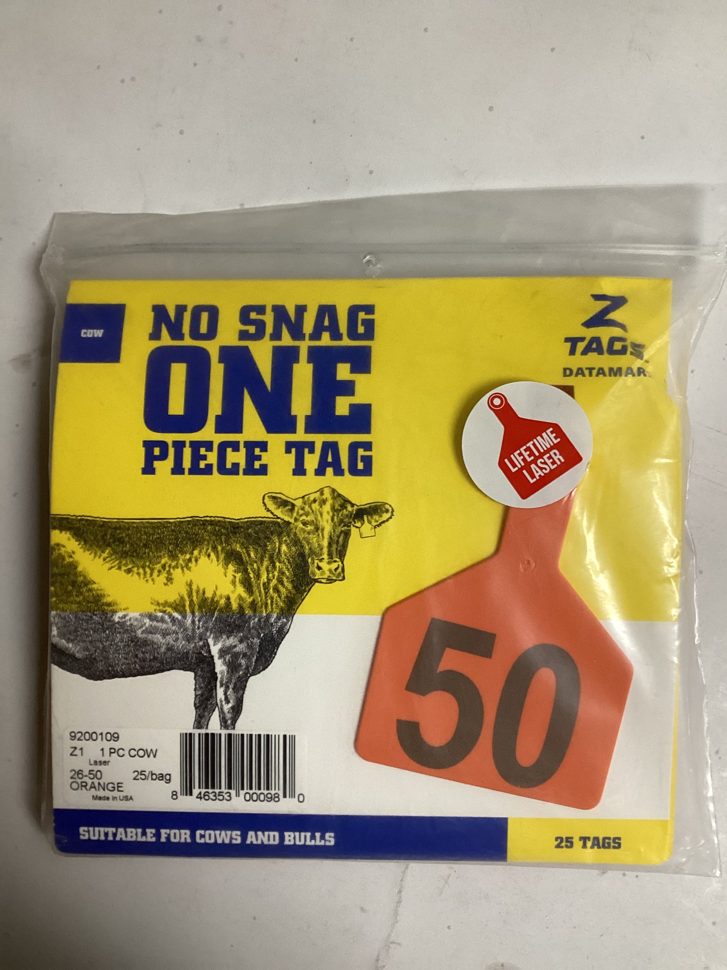 Z Tags One-Piece Tag Cow Size