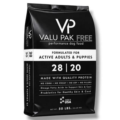 Valu-Pak Free 28/20 Performance Dog Food (Black Bag), 50-lbs