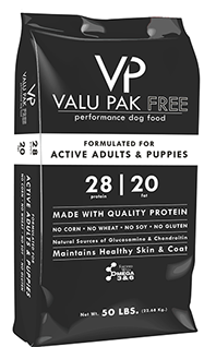 Value Pak Grain Free 28/20 Dog Feed Black Bag 50 lbs