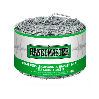 Range Master High Tensile Galvanized Barbed Wire 15.5ga 4 pt 5” 1320'